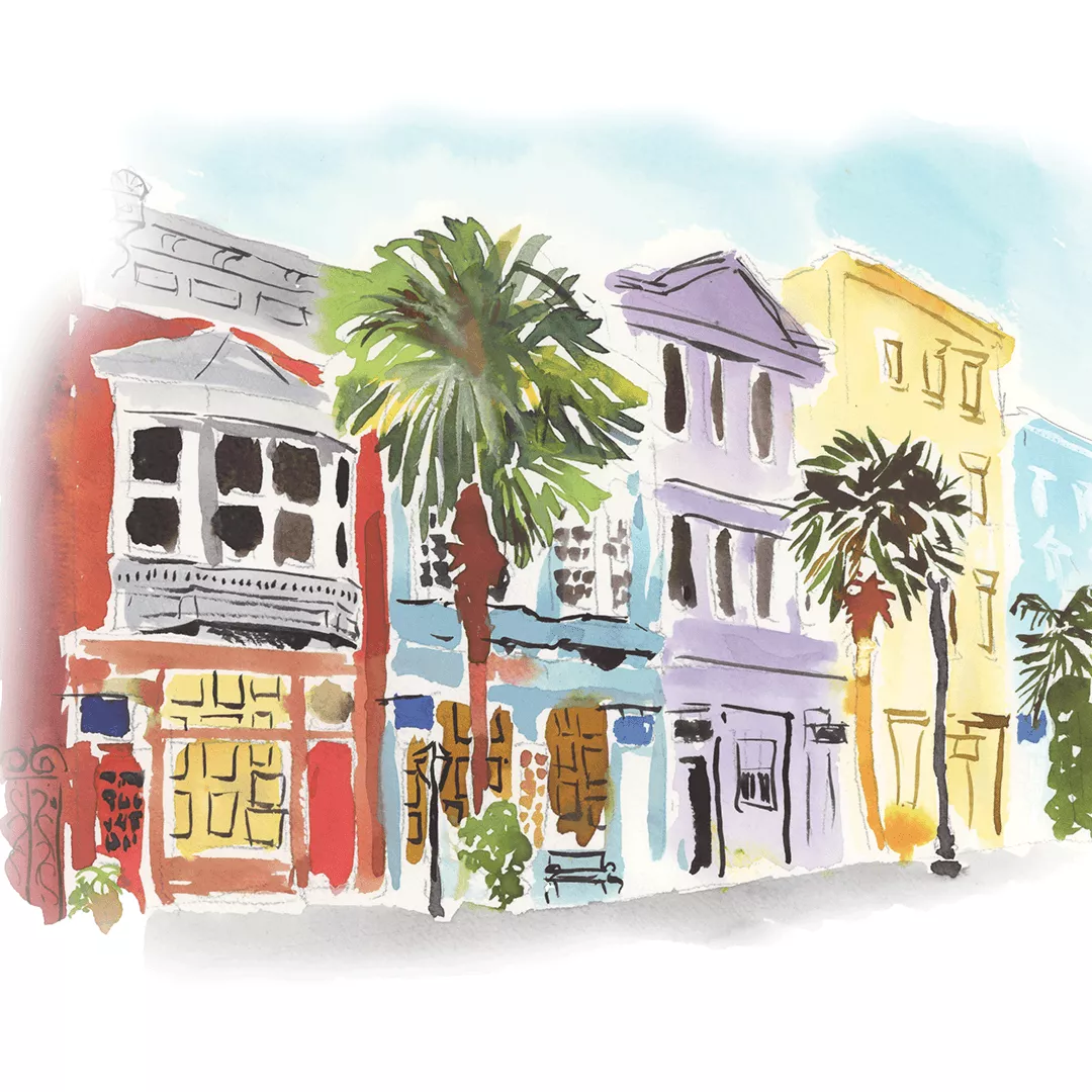 Watercolour painting of downtown Charleston